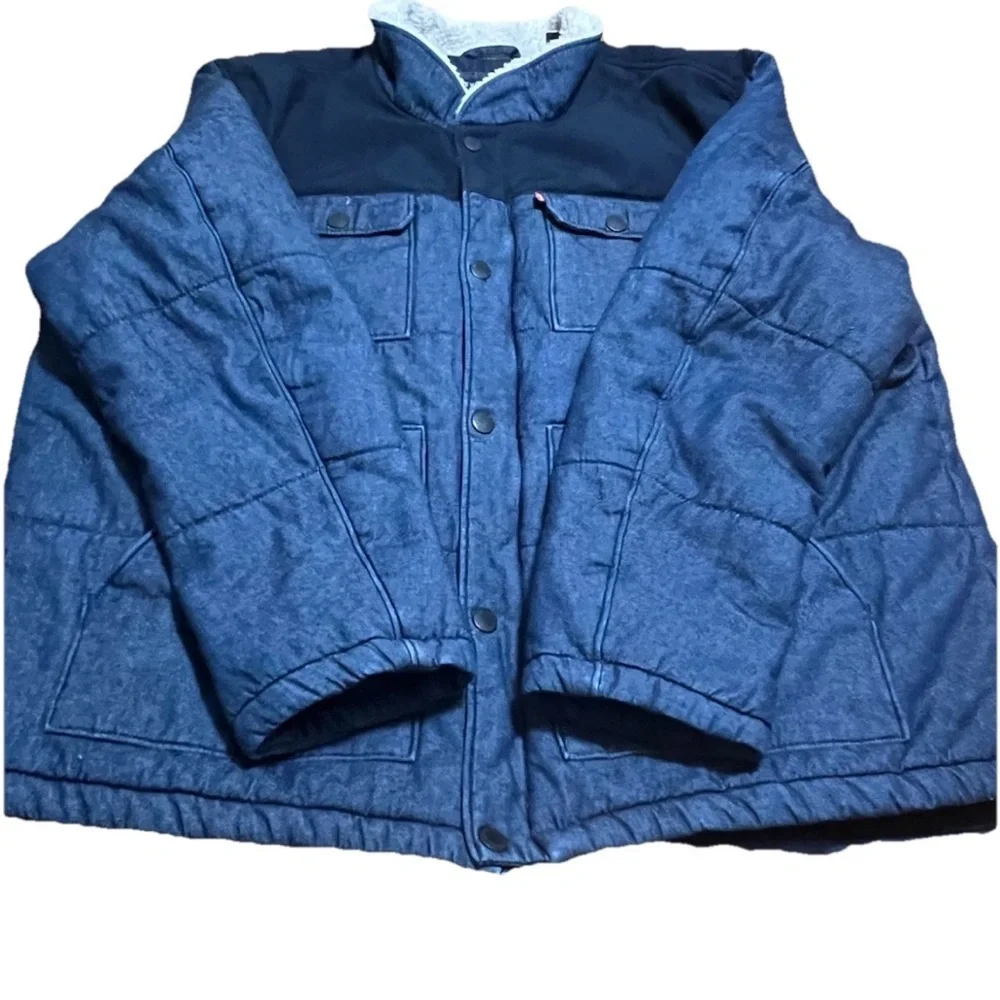Levi’s Ultra Loft Sherpa Collar Quilted Jacket Men’s 2XL Denim Look Zip Front In - Picture 11 of 14